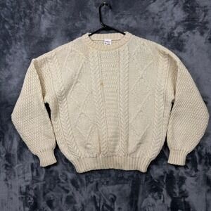St. Bernard Sweater Womens 18 Cream Pure New Wool Cable Knit Vintage Fisherman